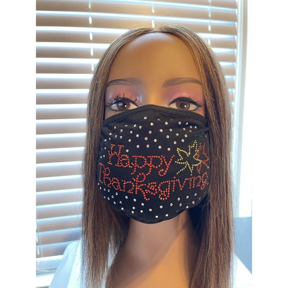 Happy Thanksgiving Bling Rhinestone Face Mask - Picture 7 of 10